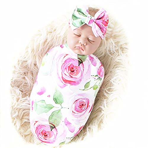Galabloomer Receiving Blanket Headband Set Flower Print Baby Swaddle