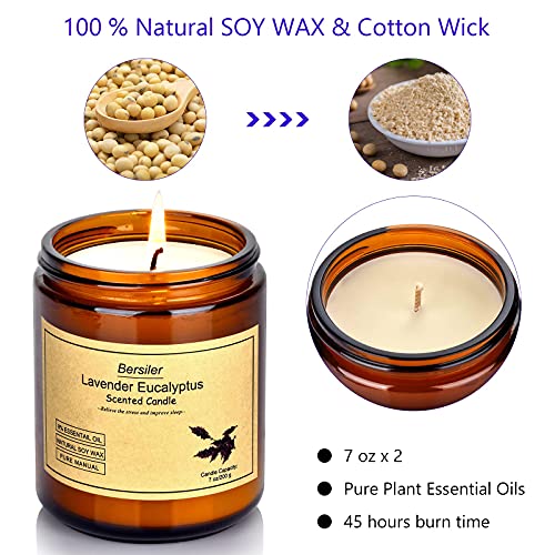 Bersiler Aromatherapy Candles - Jar Scented Candles Home Set - 7 OZ x 2 Gift for Women/Men - 8% Strong Lavender Eucalyptus Essential Oil - Soy Wax