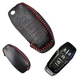 iJDMTOY (1) Black Leather 3D Key Fob Holder For 2013-up Ford Fusion (aka Ford Mondeo) and 2015-up Ford Mustang