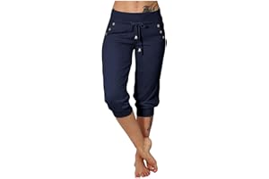 bmkBWO Womens Capri Pants,Womens Capris for Summer,High Waisted Drawstring Yoga Pants Lightweight Joggers with Pockets