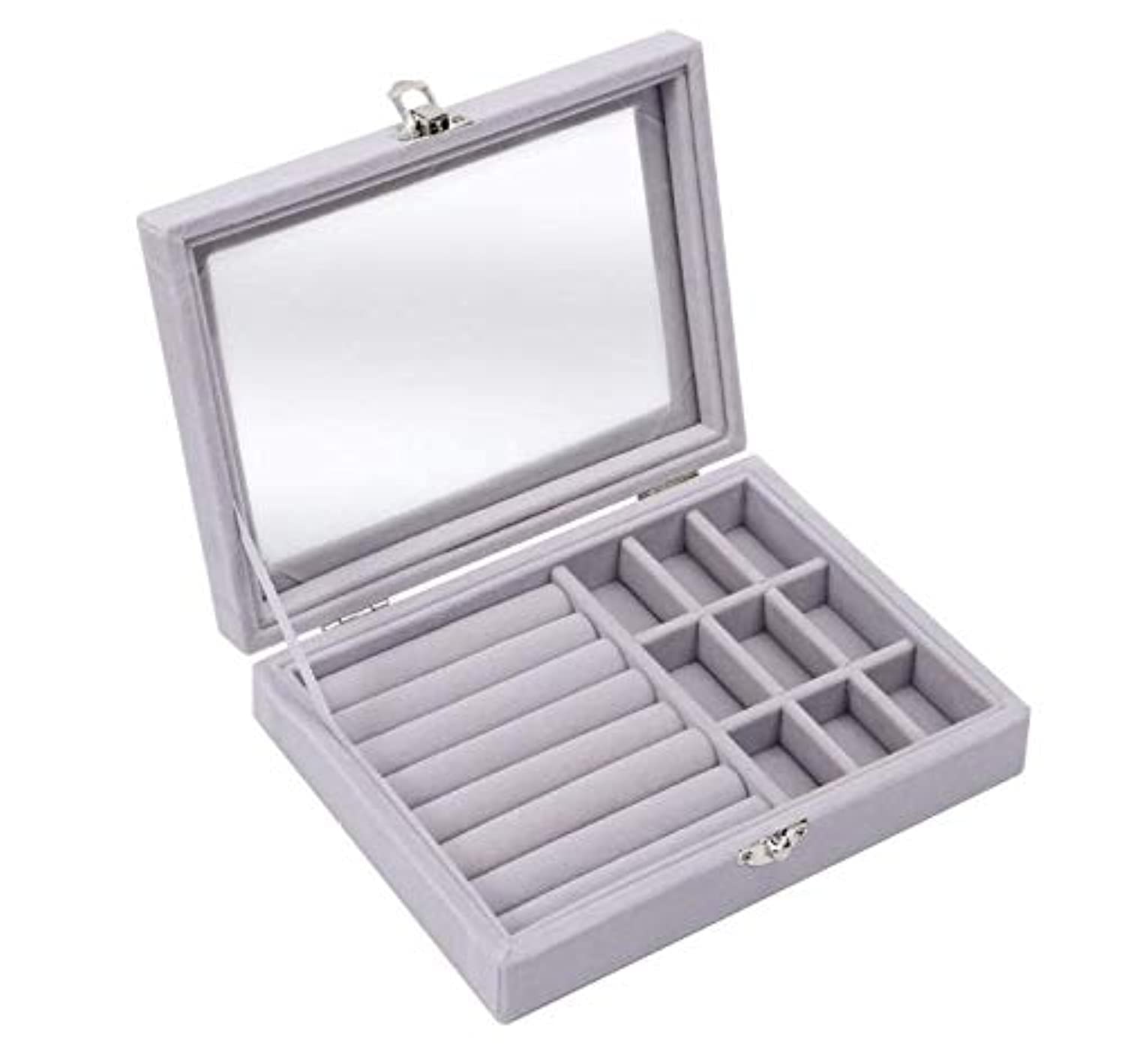 GOODGDN 9 Grids Velvet Glass Ring Jewelery Display Storage Box Tray Case Holder Earring Organizer Stand(Grey)