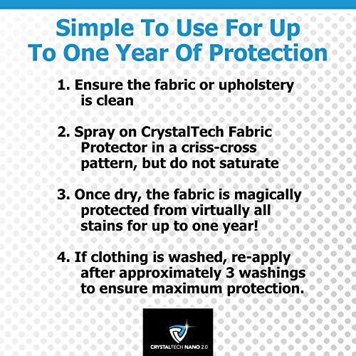 CrystalTech Nano Stain and Water Repellent Fabric Protector Spray | Nano Liquid Glass Technology | Safe for Leather, Suede and Footwear | Protection from Rain, Mud, Spills, Grease | 2 oz
