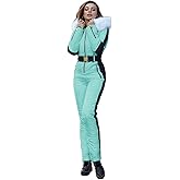 Yousify Womens Snow Suits Winter Ski Suit Onesie Outdoor Sports Waterproof Snowsuit Removable Faux Fur Collar Coat Jumpsuit