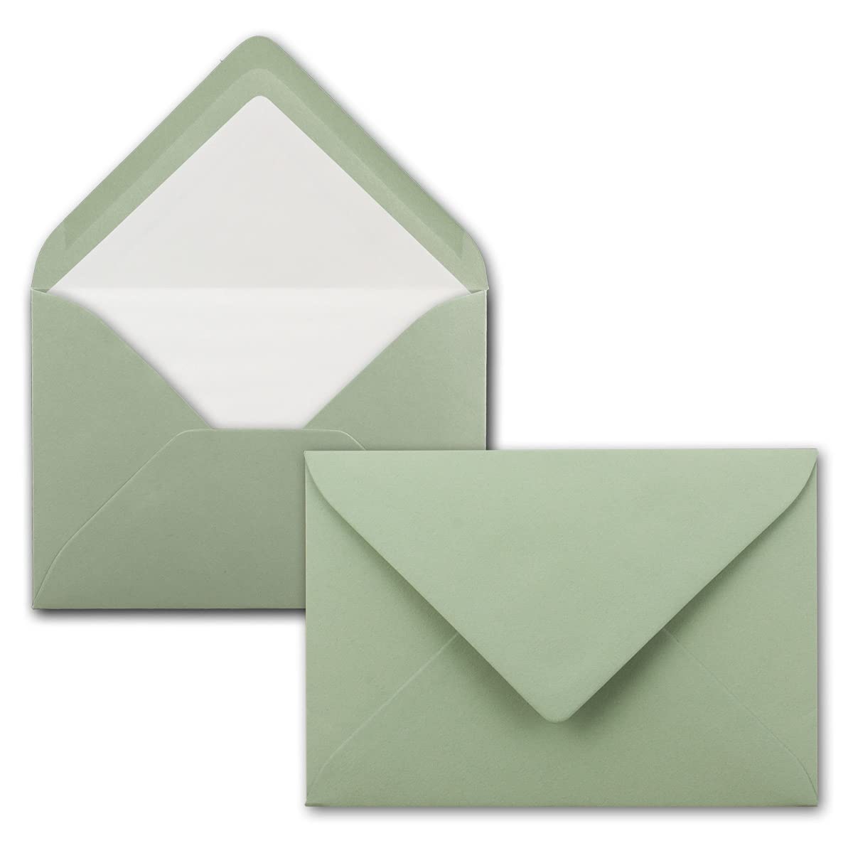 50 Envelopes in Eucalyptus (Green) with White Inner Lining – Envelopes in DIN B6 Format – 12.5 x 17.6 cm – Silk Lining – Gummed
