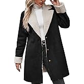 chouyatou Women's Winter Sherpa Lined Faux Suede Leather Jacket Oversized Notch Lapel Mid Long Overcoat