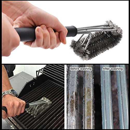 QcoQce BBQ Gloves Grill Brush Bristle Free Barbebue Grill Cleaning 18” Brush Stainless Steel Grilling Tool, Long Handle,Includes Pastry Basting Brush - Thumbnail 2