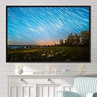 Framed Canvas Wall Art Starry Sky Aerial Astronomy & Space Dramatic Global Green Photography Realism Stars - 16x24 inches