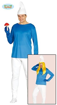 Blauer Zwerg - Kostüm f. Herren Karneval Fasching Märchen Blau Weiße Mütze Gr. M - L, Größe:L