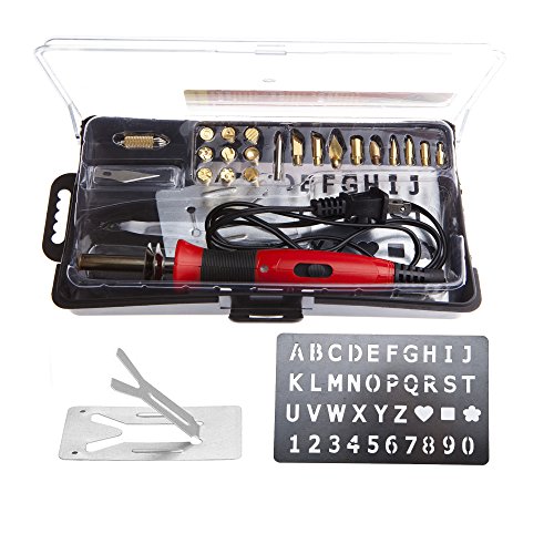 Caiman Wood Burning Kit 38 Pcs,WoodBurning Pyrography Pen 15-30W Power Adjustable Temperature With Soldering Iron, Stand and Portable Carry Case