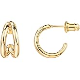 PAVOI 14K Gold Plated Split Huggie Hoop Earrings for Women - 925 Sterling Silver Posts Dainty Multi Hoop Huggie Earrings - Trendy Gold Jewelry