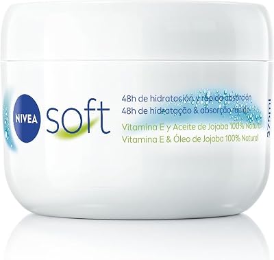 NIVEA Soft (1 x 375 ml), creme multiusos com óleo de jojoba e vitamina E, hidratante intensivo para o cuidado da pele do rosto, corpo e mãos, sem parabenos