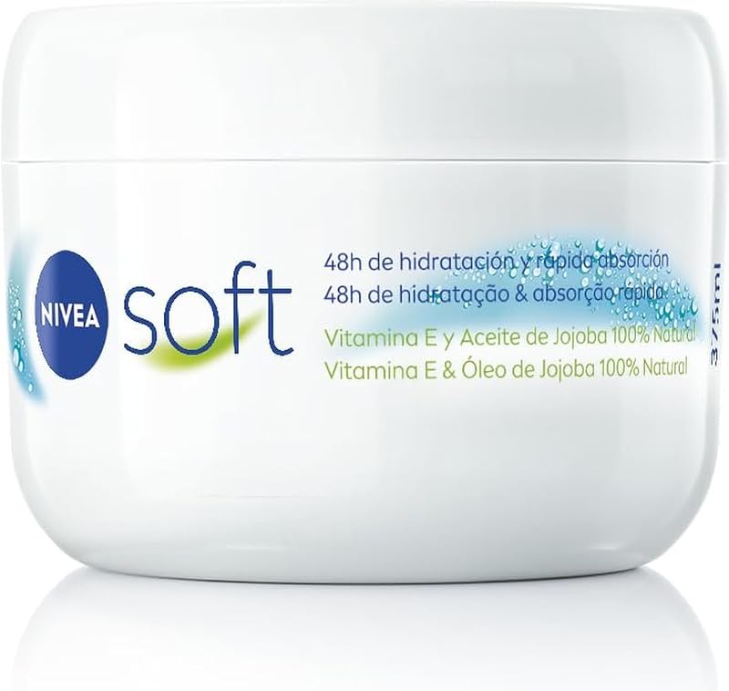 Soft (1 x 375 ml), crema multiusos con aceite de jojoba y vitamina E, crema hidratante intensiva para el cuidado de la piel de cara, cuerpo y manos, sin parabenos