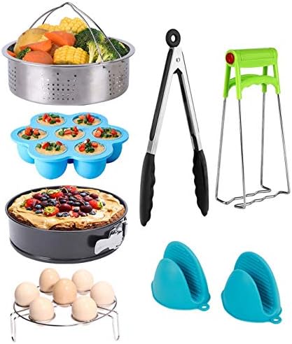 Momugs 8pcs Pressure Cooker Accessories Set - Compatible with Instant Pot 5 6 8QT - Steamer Basket/Egg Steamer Rack/Egg Bites Molds/Non-stick Springform Pan/Silicone Pot Mitts/Kitchen Tongs/Bowl Clip