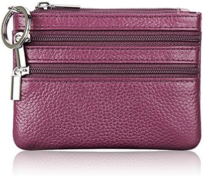 Womens Leather Wallet Soft Coin Purse with Key Ring Chain and Zipper Pocket