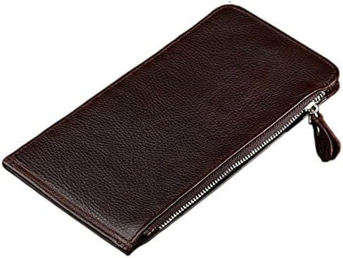 Hereby Kuer(TM) Men's Retro Simple Style Cow Leather Bifold Long Wallet Card Pouch (Coffee)