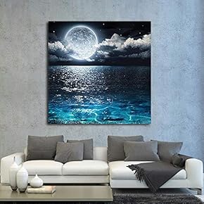 Moon Illuminating The Clear Ocean Blue - Canvas Art Wall Art -12"x12"