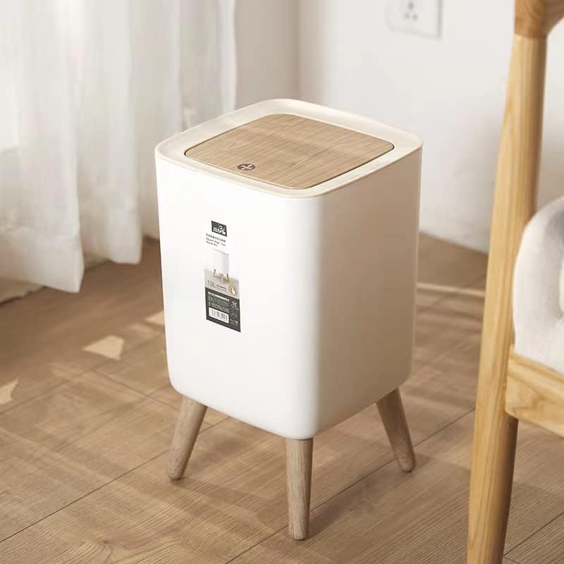 LETISR Trash Can with Lid 10L, Bathroom Trash Can with Lid,Office Garbage Can Waste Basket with Push Button, Nordic Small Trash Bin for Bedroom, Toilet, Kitchen,Pet Proof Trash Can (A)