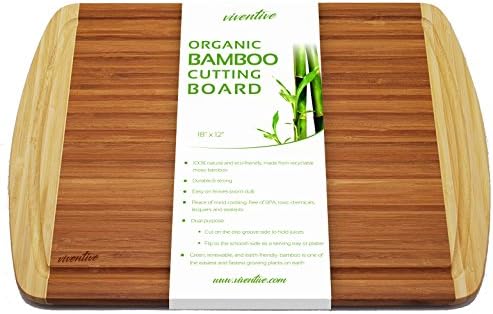 Extra Large Bamboo Cutting Board &amp; Serving Tray with Drip Groove ( 18” x 12” ) - Organic Moso Wood