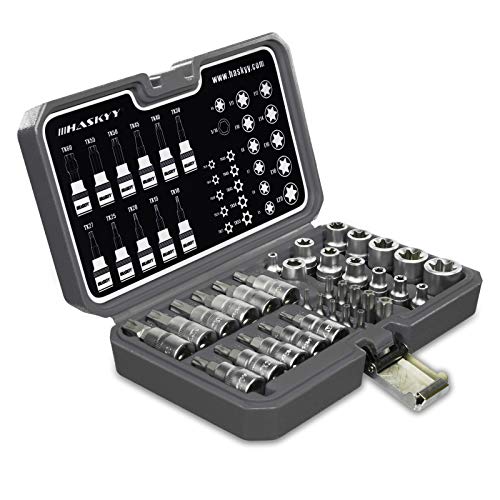 35tlg. Torx Steckschlüssel Satz I E4-E20 Nüsse Set Nusssatz I T10-T70 Torxset Torxsatz I Stecknüsse Biteinsätze Tx10-Tx55 Steckschlüsseleinsätze – Bild 3