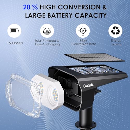 Quntis 3 Color Change 6 Pack Solar Spot Lights,Warm White/Cool/Natural, IP65 Waterproof &Type-C Charge Solar Lights Outdoor for Rain Winter, Wall/Ground Landscape Spotlights for Garden Yard Patio Path