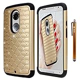 Moto X 2nd Gen Case, Moto X 2 Case, Style4U Motorola Moto X (2nd Generation) Studded Rhinestone Crystal Bling Hybrid Armor Case Cover for Motorola Moto X (2nd Gen, 2014 Release Only) with 1 HD Screen Protector and 1 Stylus [Gold / Black]