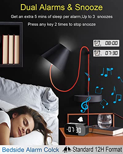 AFK Alarm Clock for Bedroom/Office,Digital Clock with Bluetooth Speaker,Small Alarm Clock for Heavy Sleepers Adults/Teens with Dual Alarms,Mirror LED Display,Hands-Free Calling.(12H Format,Upgraded)
