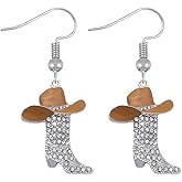 Rhinestone Western Boots Earrings Crystal Cowgirl Cowboy Enamel Hat Rodeo Boot Drop Dangle Earrings Boho Western Earrings for Women