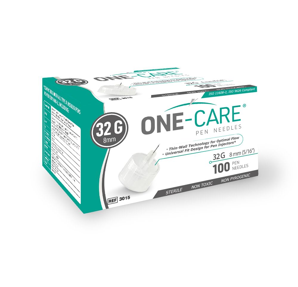 ONE-CARE Pen Tips, 32G x 8mm, Sterile, Seal and Cover, Universal Design, Optimal Skin-Contact – Pack of 100/box