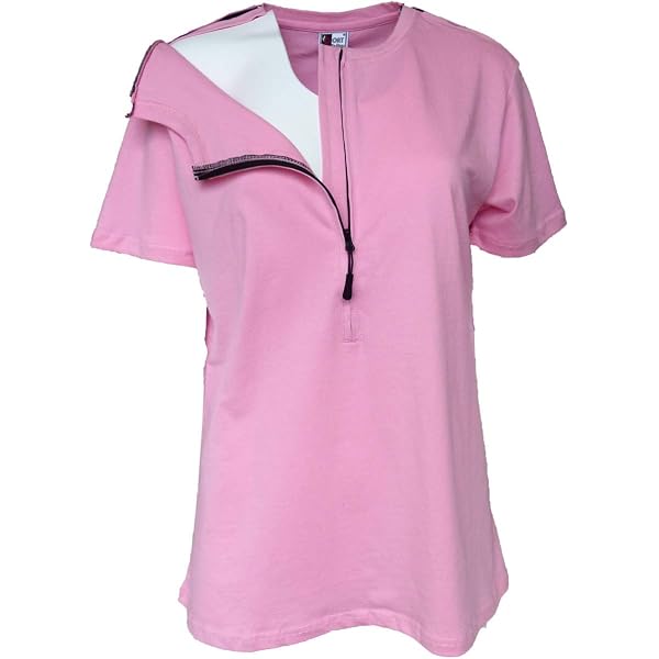 Pink Chemo Port Access Shirt – Easy Zip-Up Half Sleeve Top For Comfort & Privacy - View #3