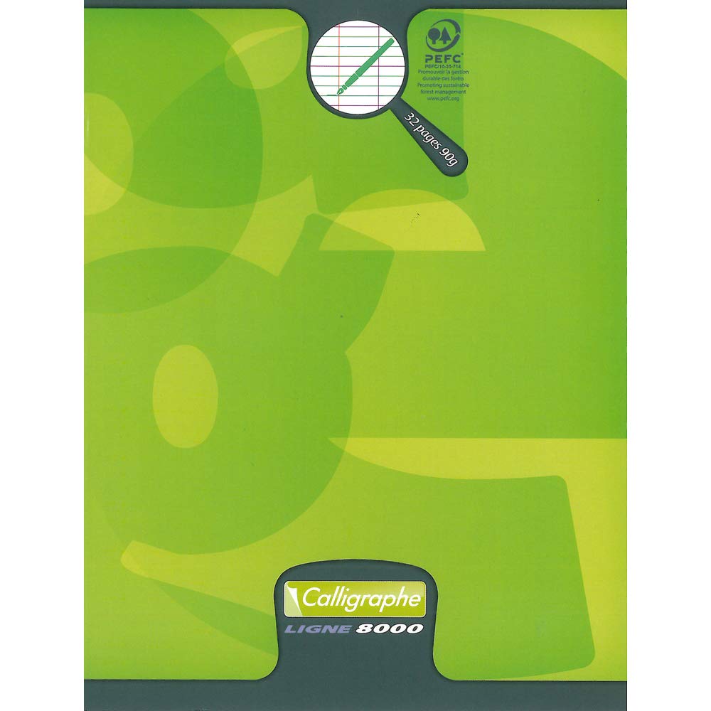 Calligrapher 108703C A Stapled Writing Notebook Anise Green (a Clairefontaine Brand) - 17x22 cm - 32 Seyes Ruled Pages 3 mm Enlarged 12/12 - White Paper 90 g