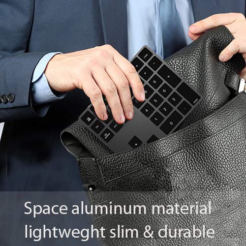 Rechargeable Bluetooth Wireless Numeric Keypad for Laptop, Portable Aluminum 34 Key Shortcuts Digital Entry Number pad Compatible with Apple iMac, MacBook Pro, iPad Pro, Surface (Space Grey)