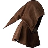 FURPHI Medieval Cowl Hood Renaissance Faux Suede Cape Pagan Cosplay Halloween Costume Accessories