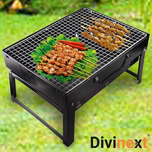 Divinext Portable Outdoor Charcoal Barbeque Grill Carbon Steel, 44 X 29 X 23 CM,Black
