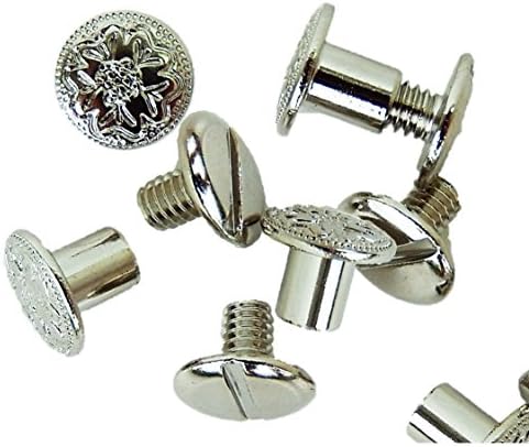 Set of 10 3/8" Engraved Floral Chicago Screws Nickle By Weaver Leather