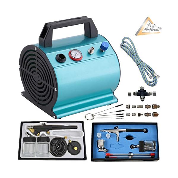 Airbrush Set Beauty MAXX mit Airbrush Kompressor und SUPER ZUBEHÃR 2Stck. Airbrush-Pistolen 10Stck. Airbrush Adapter Schlauch REINIGUNGSBÃRSTEN
