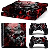 Gam3Gear Vinyl Sticker Pattern Decals Skin for PS4 Console & Controller (NOT for PS4 Slim / PS4 Pro) - Black Red Skull