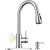WEWE Touchless Kitchen Faucet with Soap Dispenser Set, Brushed Nickel | 3-Mode Sprayer, 360&deg; Swivel, Pull-Down Hose, SUS 304, 1- or 3-Hole Fit, Ceramic Cartridge, Easy-Clean Nozzles