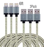 Frieso 3Pack 6ft Nylon Braided Charging Cable for iPhone 7, 7 plus, 6s 6 Plus 5s 5c 5,iPhone SE, iPad Pro, Air 2, iPad mini 4 3 2, iPod touch 5th gen / 6th gen / nano 7th gen (Gray+Gold)