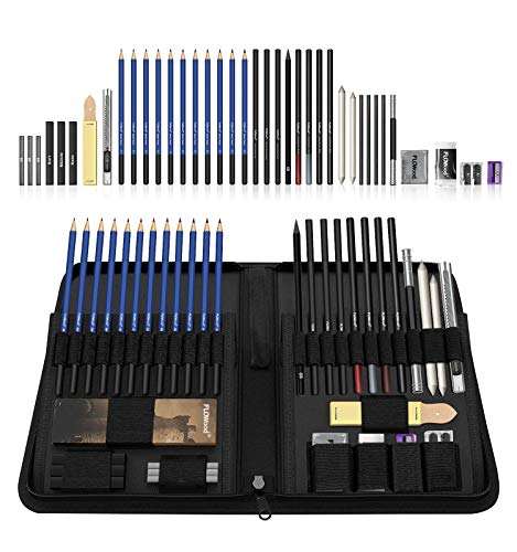 Flowood 40 Piece Professional Art Kit Drawing and Sketching Pencil Set with Eraser,Pastels,Graphite and Charcoal Sticks Art Supplies