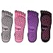 BLKWHT 4 Pairs Cotton Yoga Socks with Non Slip Grips Pilates Socks, Barre, Five fingers Full Toe Ankle High Breathable comfortable Stretchable ( Black Purple Pink Gray)