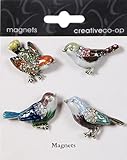 Pewter Jeweled Enamel BLING BIRD Magnets Assorted - Set of 4 pieces