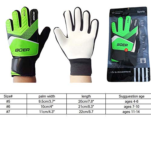 Kids Youth Soccer Goalkeeper Gloves Outdoor Entry Goalie Football Gloves for Girls and Boys, Durable and Comfortable (Green,#5)