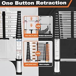 Telescoping Ladder, SocTone 12.5 FT Aluminum
