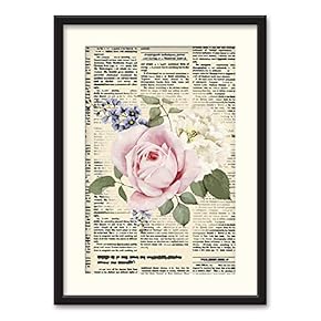 Black Paper Framed Canvas Wall Art for Living Room, Bedroom Animals or Plants Pop Up Vintage Newspaper Backgroud Canvas Prints for Home Decoration Ready to Hanging - 23x31 inches