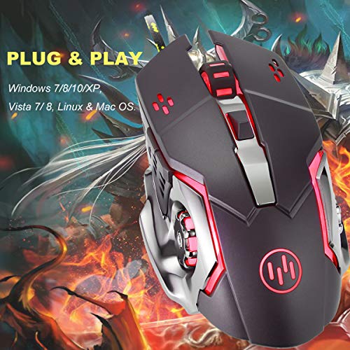 VEGCOO C15 Laser Gaming Mouse, Ergonomic 9200 DPI High Precision USB Wired Optical Mouse Mice with 6 Programmable Buttons 4 Color Cycle Breathing for Laptop PC Computer Games and Office (C15 Black)