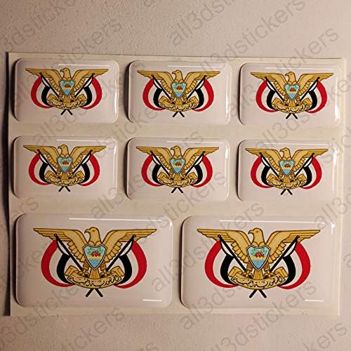 Stickers Yemen 3D, 8 x Stickers Coat of Arms Yemen Resin Domed vinyl sticker flag