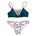 SweatyRocks Women's Bikini Set Ocean Floral Print Criss Cross Bathing Suit, Ocean, Large