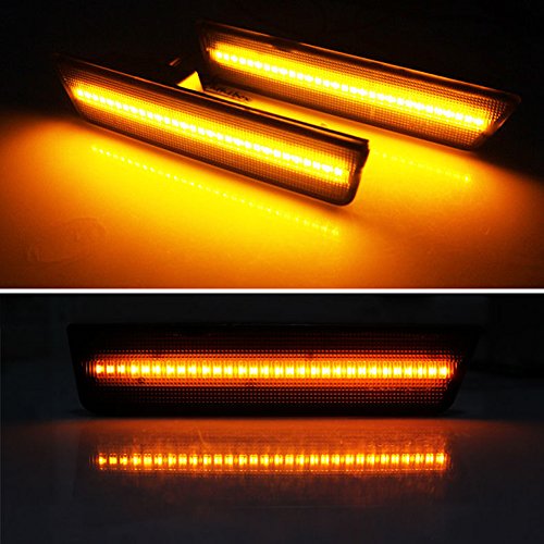 GTINTHEBOX 2PCS 3D Smoked Lens Amber 24-SMD LED Front Bumper Side Marker Lights Lamps Replacement Kit For 2008-2014 Dodge Challenger