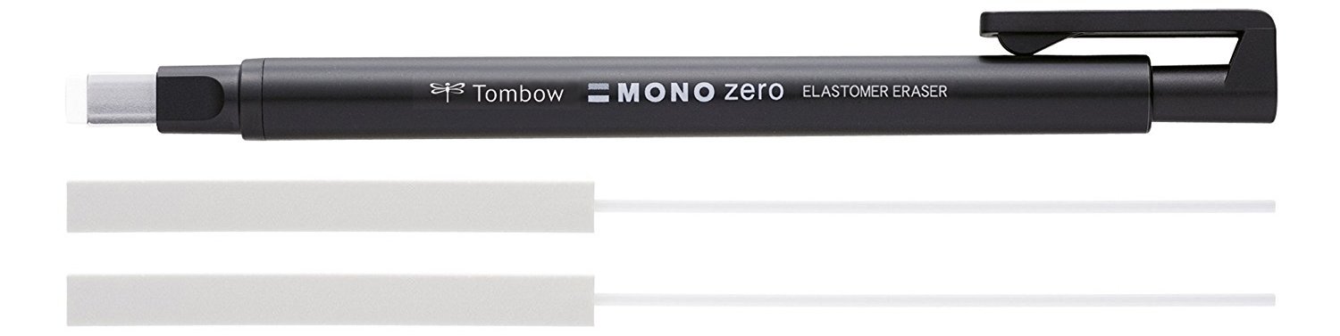 Tombow precision rubber, Mono zero, can be refilled, square tip, 2.5 mm x 5 mm, Schwarz + Refill, Radierstift (eckige Spitze)