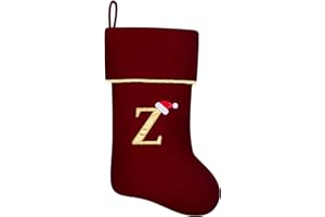 Subyan 20 Inches Initial Monogram Wine Red Christmas Stocking, Personalized Large Embroidered Letter Velvet Christmas Stocking with Gold Trim Decoration for Family Christmas Holiday Party Decor(Z)
